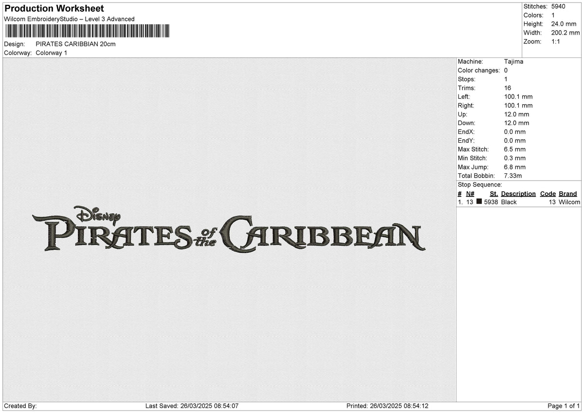 PIRATES CARIBBIAN Embroidery File 6 size