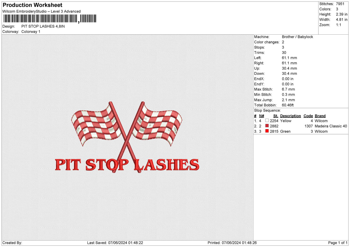 PIT STOP LASHES v2 Embroidery File 6 size