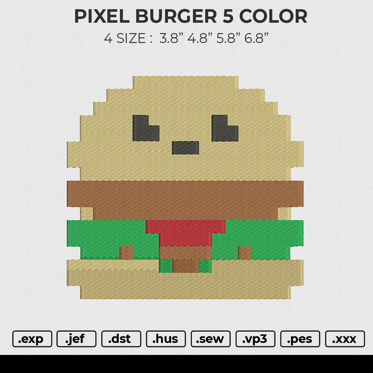 PIXEL BURGER 5 COLOR Embroidery