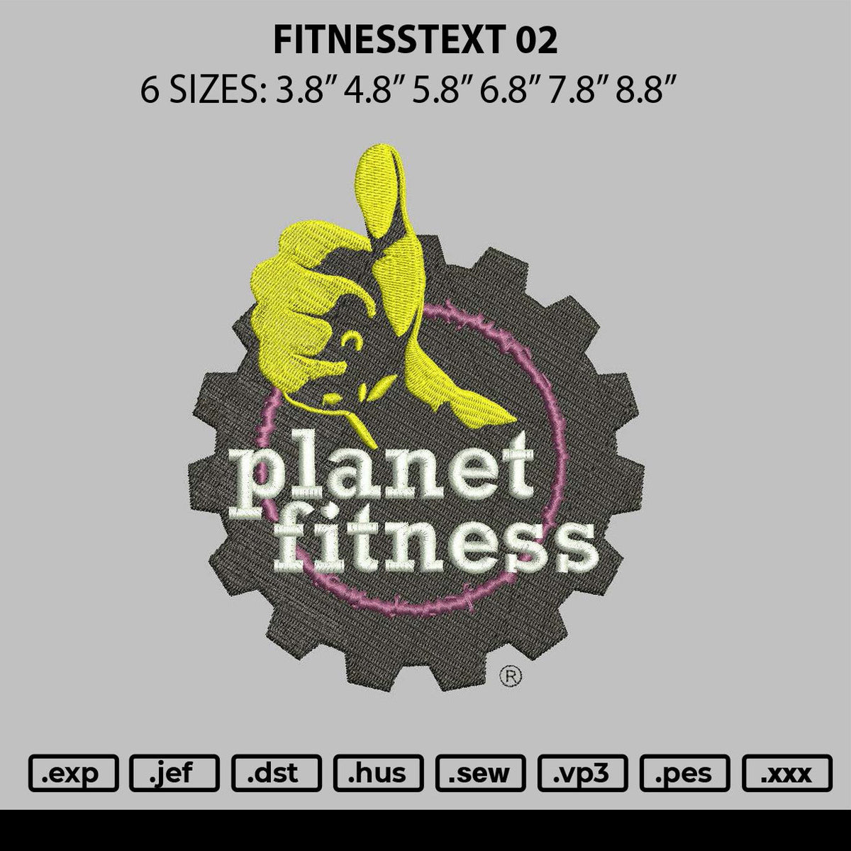 Fitnesstext Embroidery File 6 sizes
