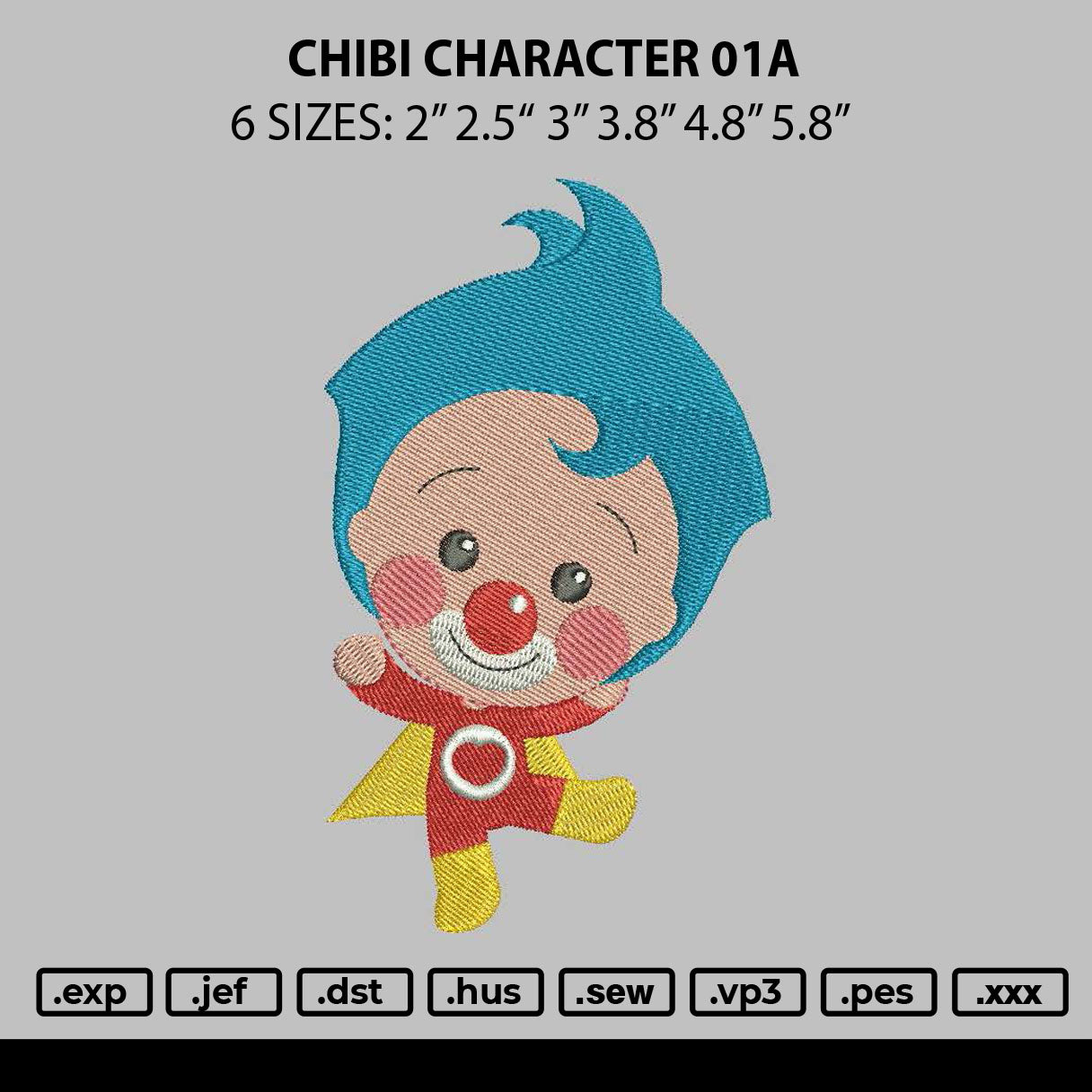Chibi Character 01a Embroidery File 6 sizes