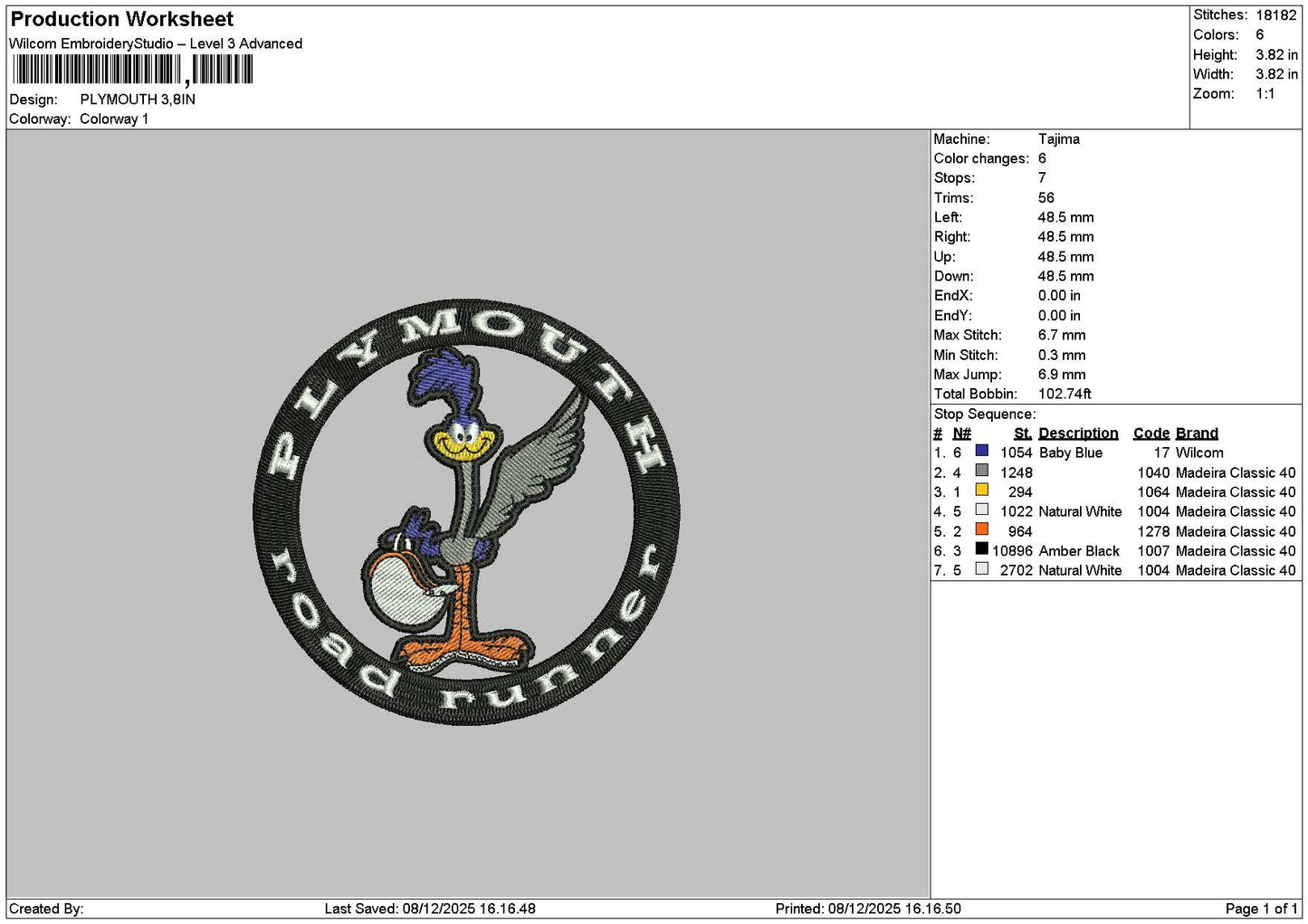 Roadtext Embroidery File 6 sizes