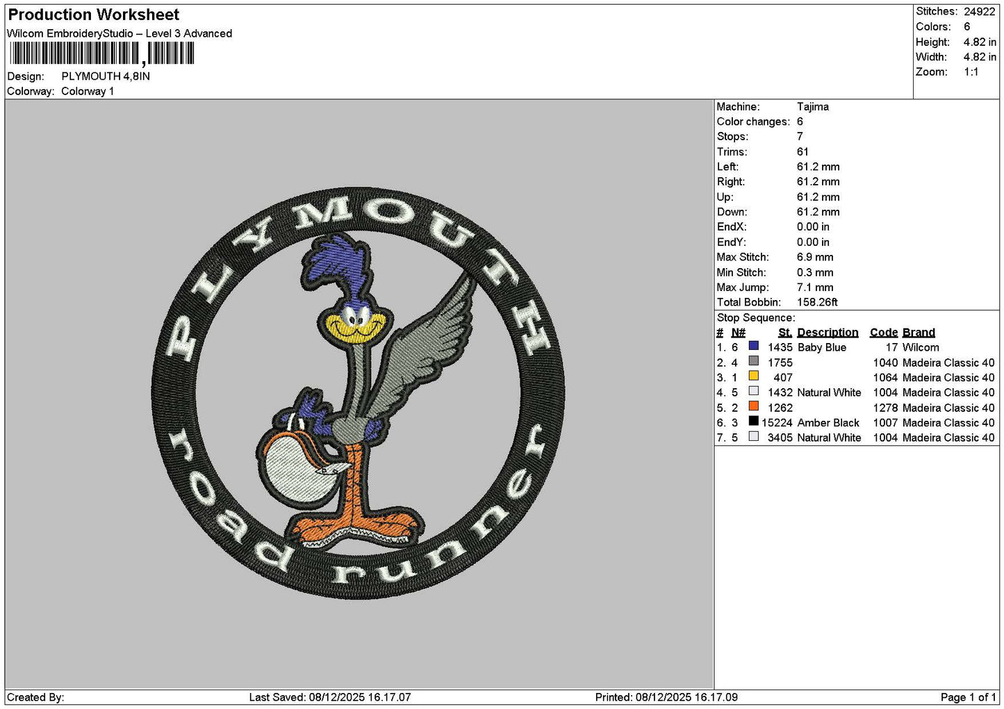 Roadtext Embroidery File 6 sizes