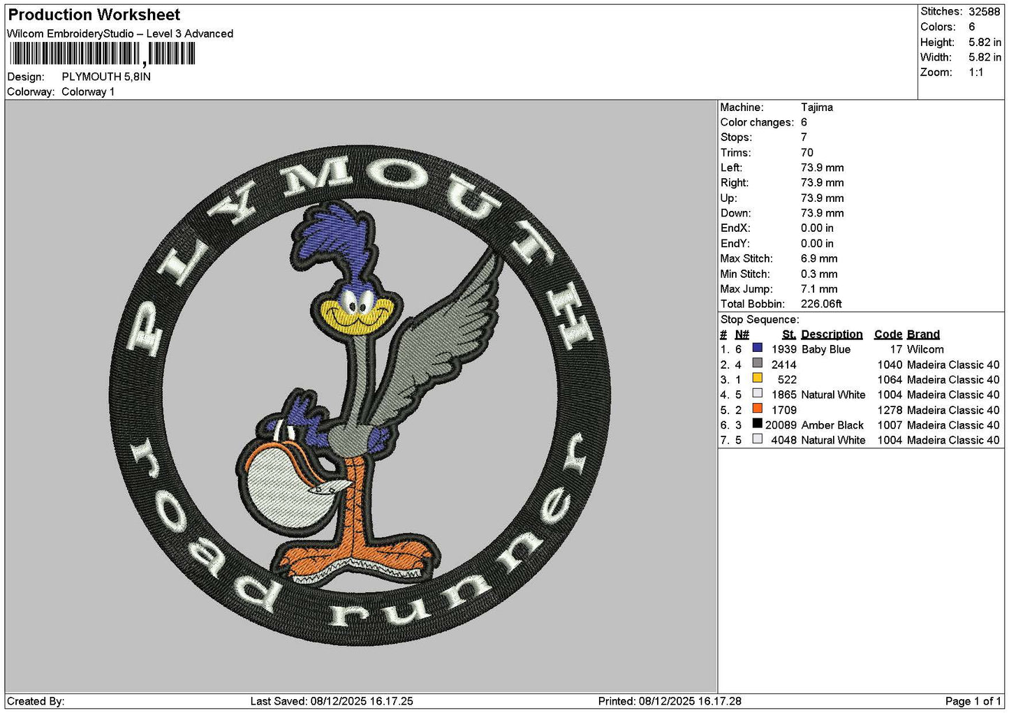 Roadtext Embroidery File 6 sizes