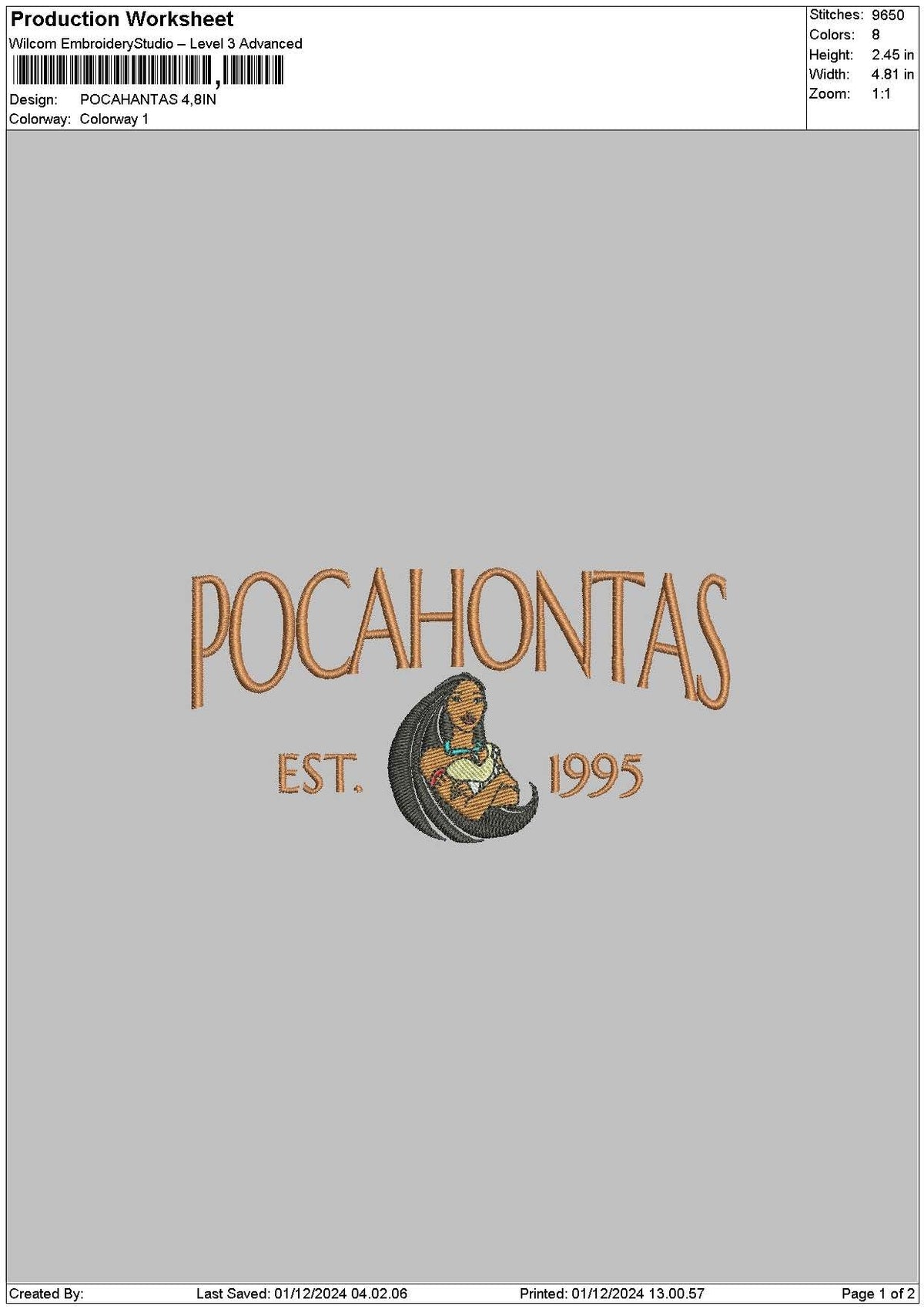 Pocahontastext0112 Embroidery File 6 sizes