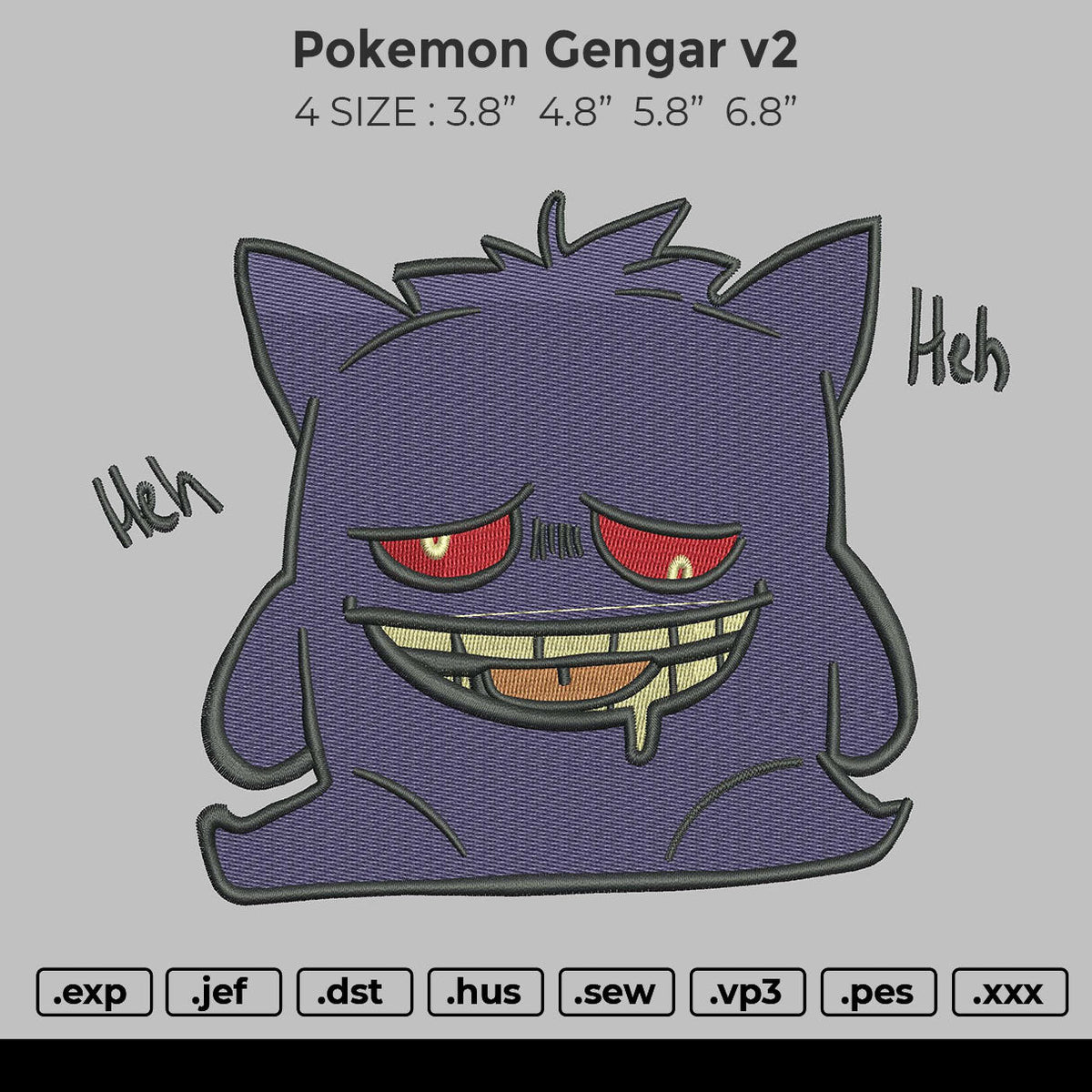Pokemon Gengar v2 Embroidery