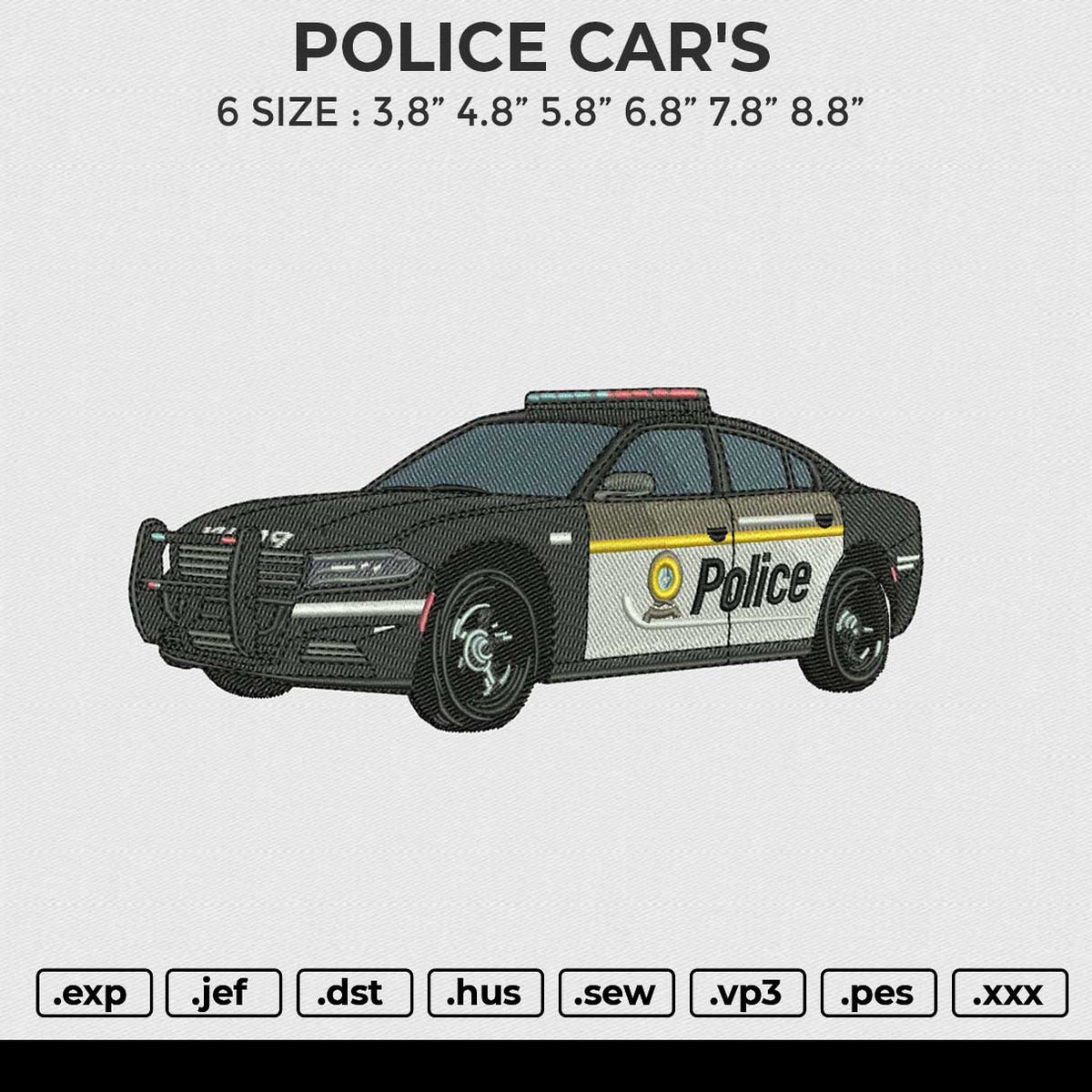 POLICE CAR'S Embroidery File 6 size