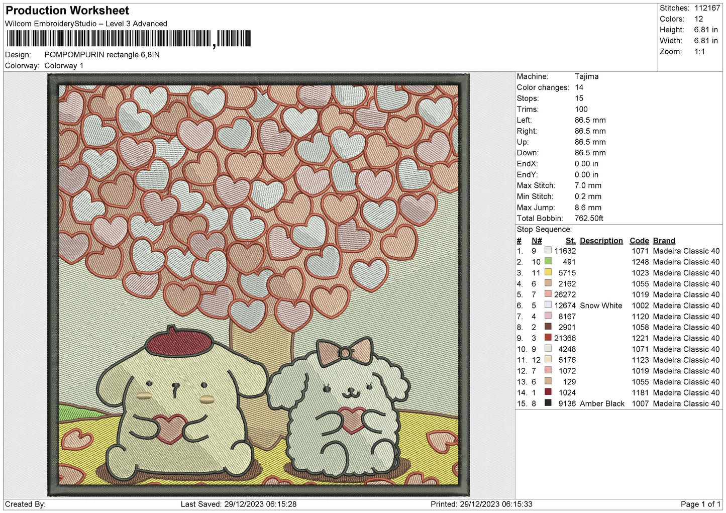 POMPOMPURIN RECTANGLE Embroidery File 6 size