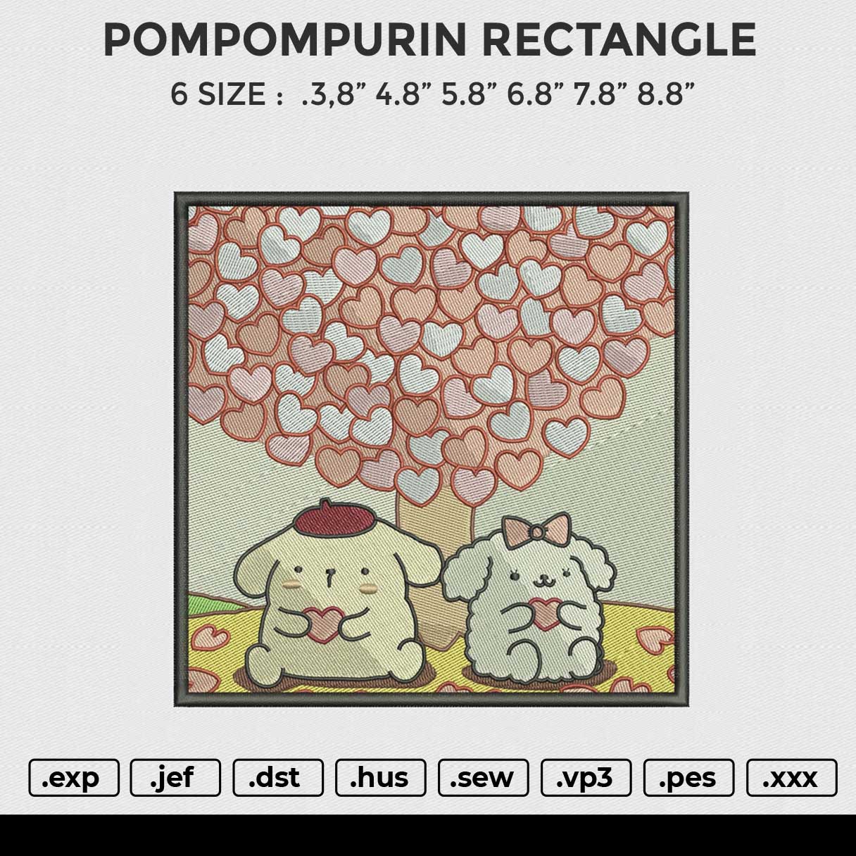 POMPOMPURIN RECTANGLE Embroidery File 6 size
