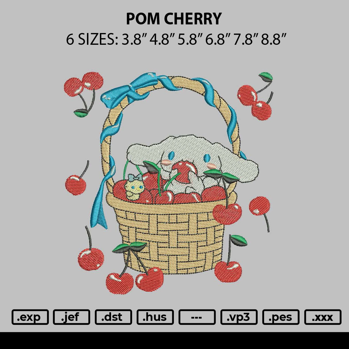 Pom Cherry Embroidery File 6 sizes