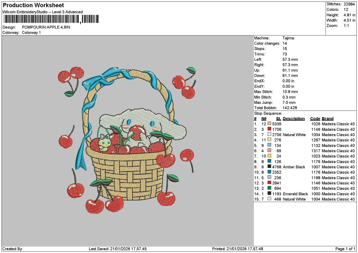 Pom Cherry Embroidery File 6 sizes