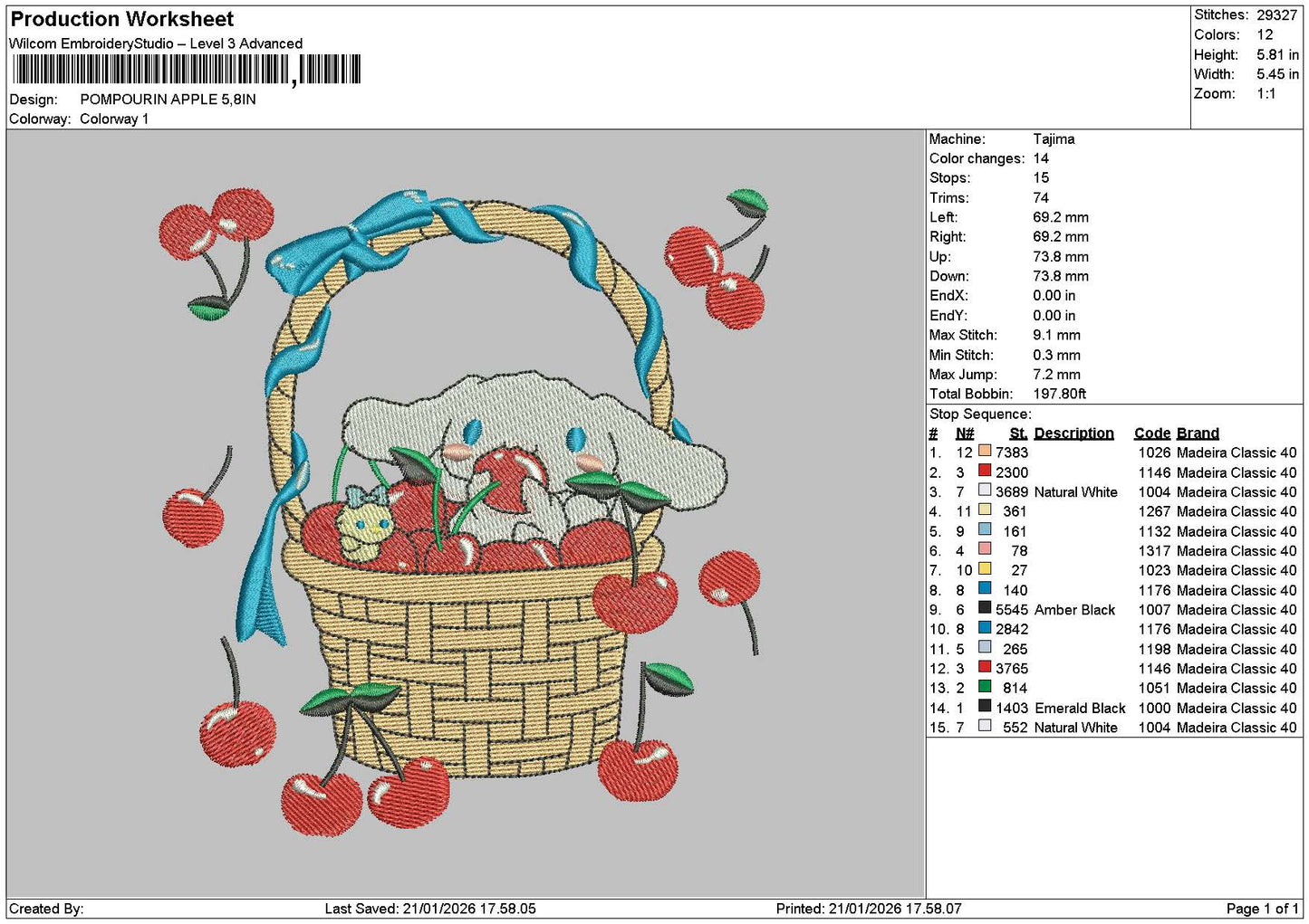 Pom Cherry Embroidery File 6 sizes