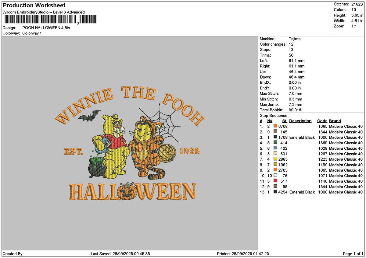 Pooh2809 Halloween Embroidery File 6 sizes