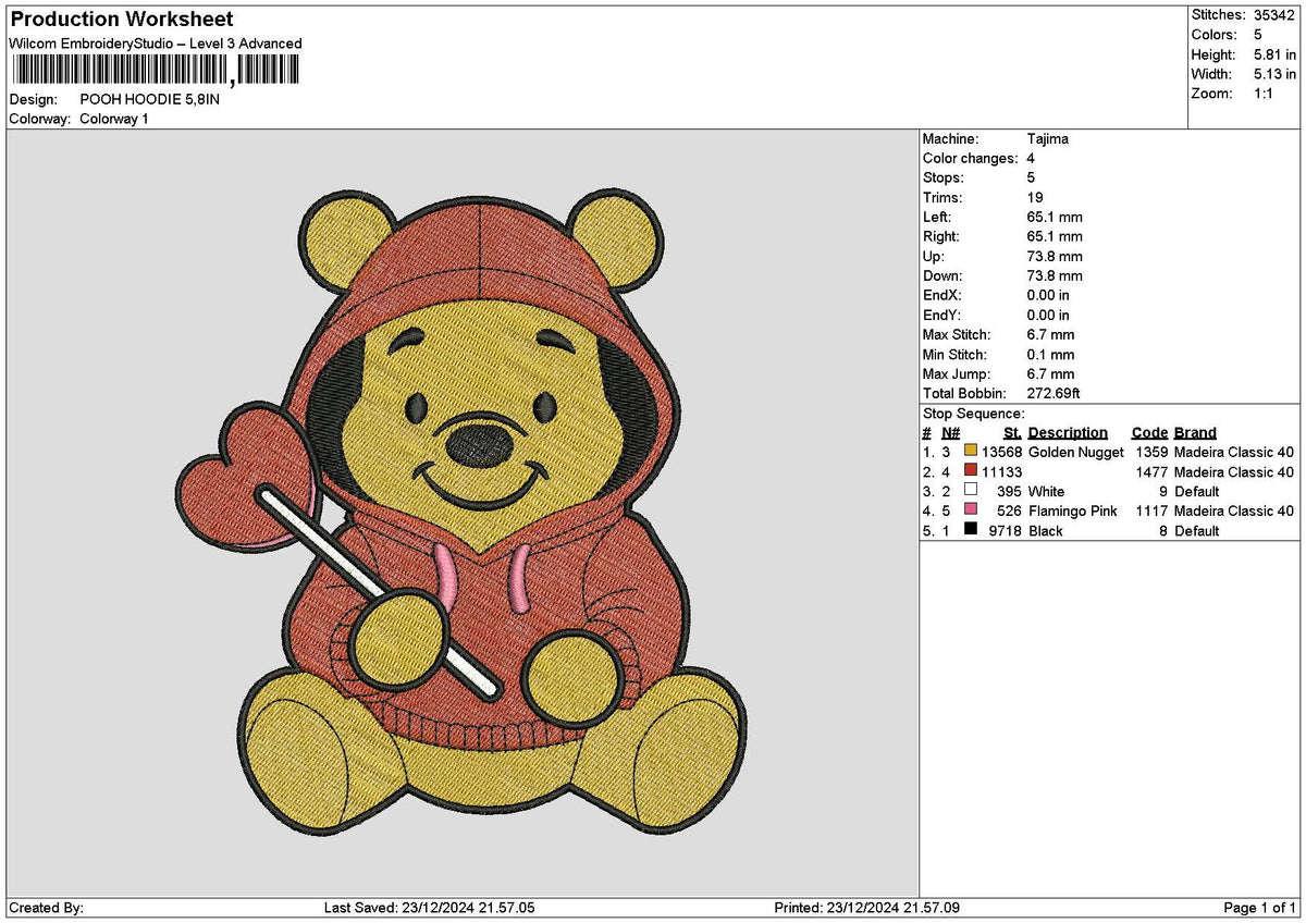 Pooh2312 Embroidery File 6 sizes