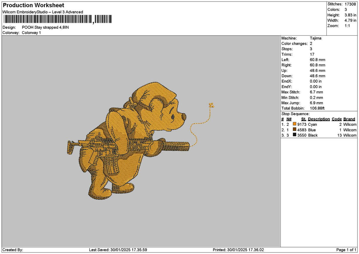 Poohgun Embroidery File 6 sizes