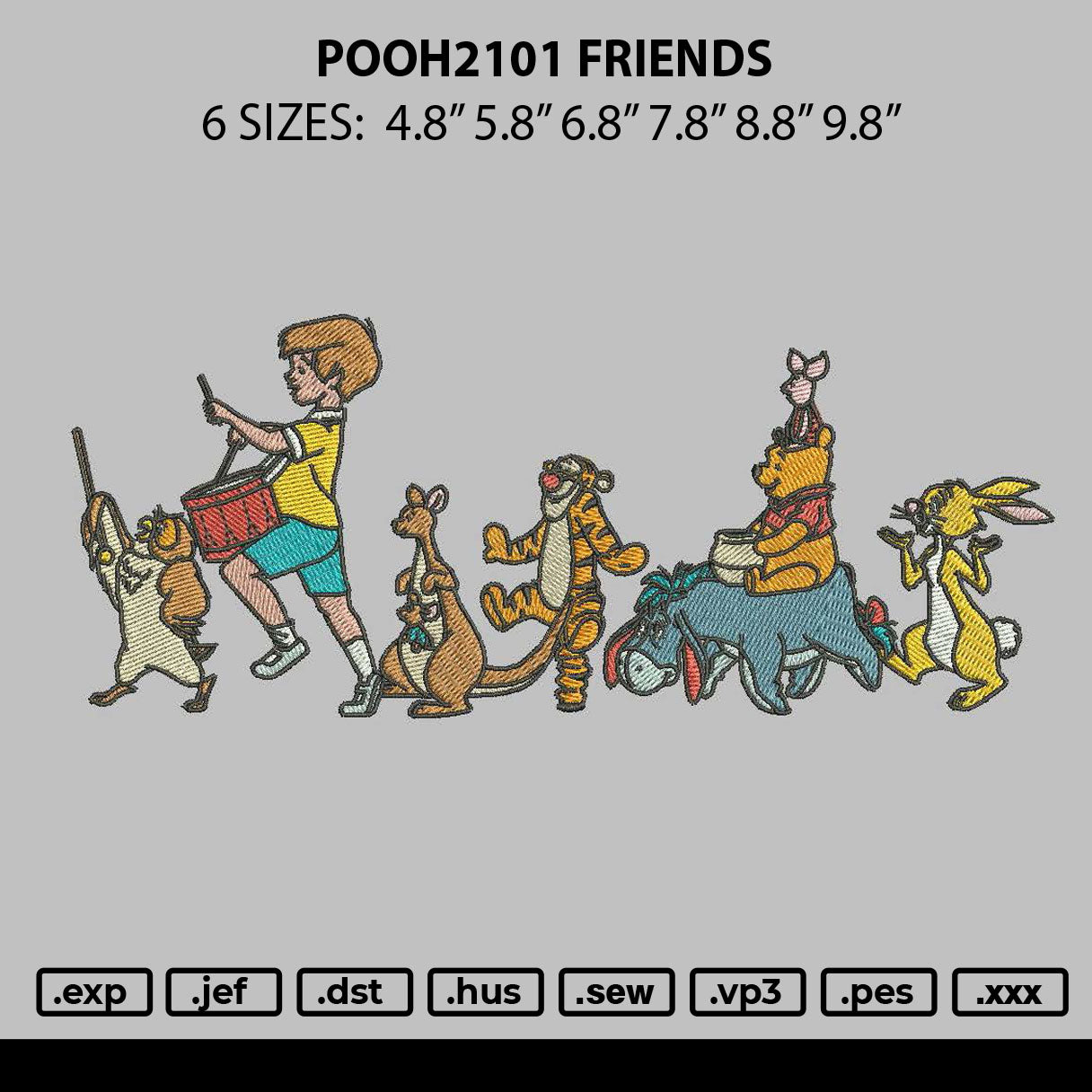 Pooh2101 Friends Embroidery File 6 sizes
