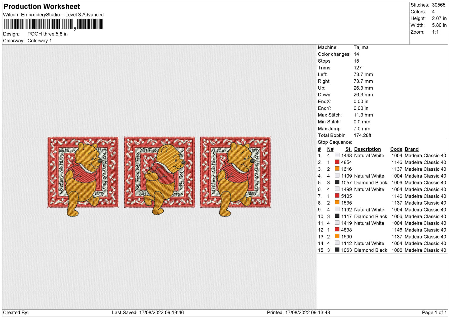Pooh three Embroidery