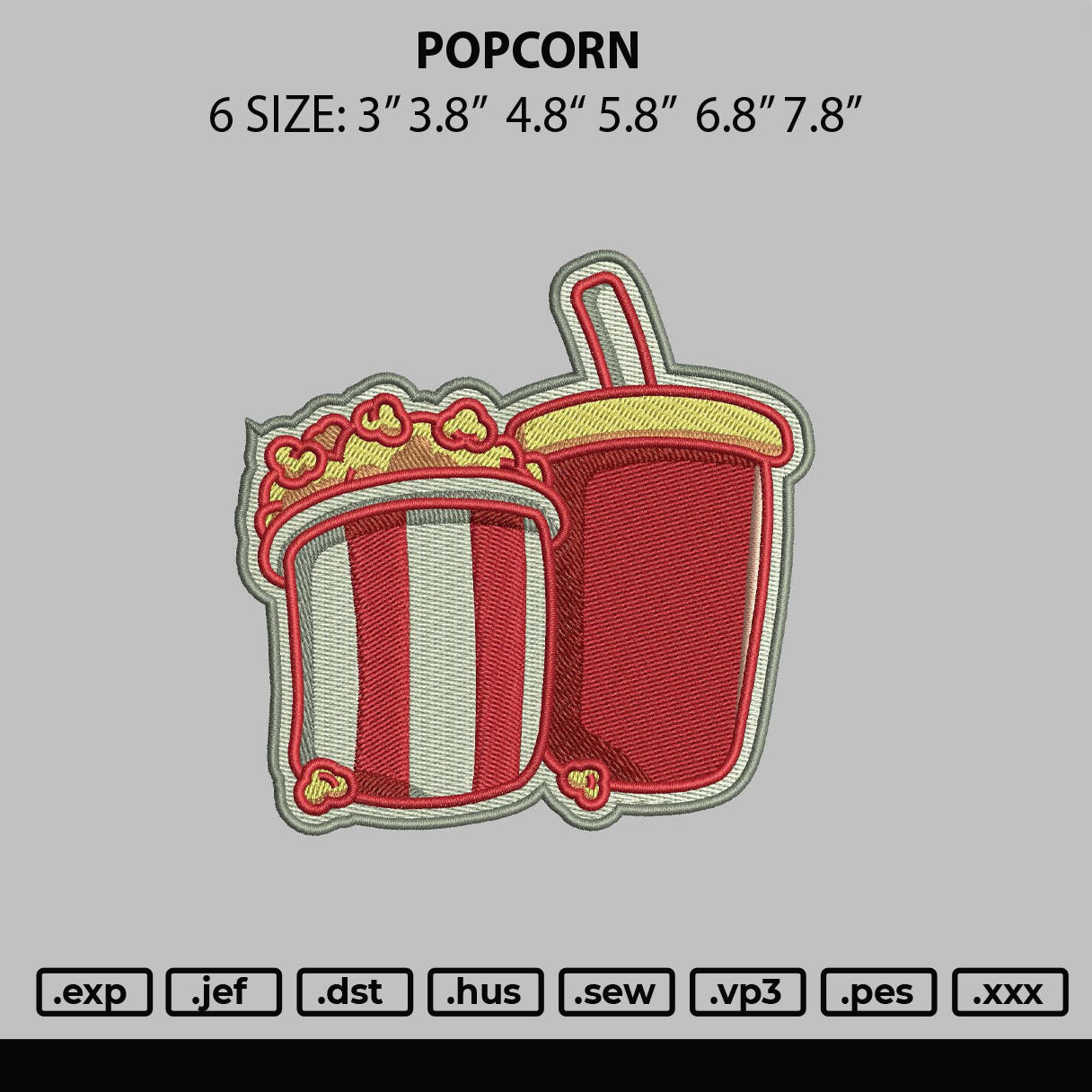 Popcorn Embroidery File 6 sizes