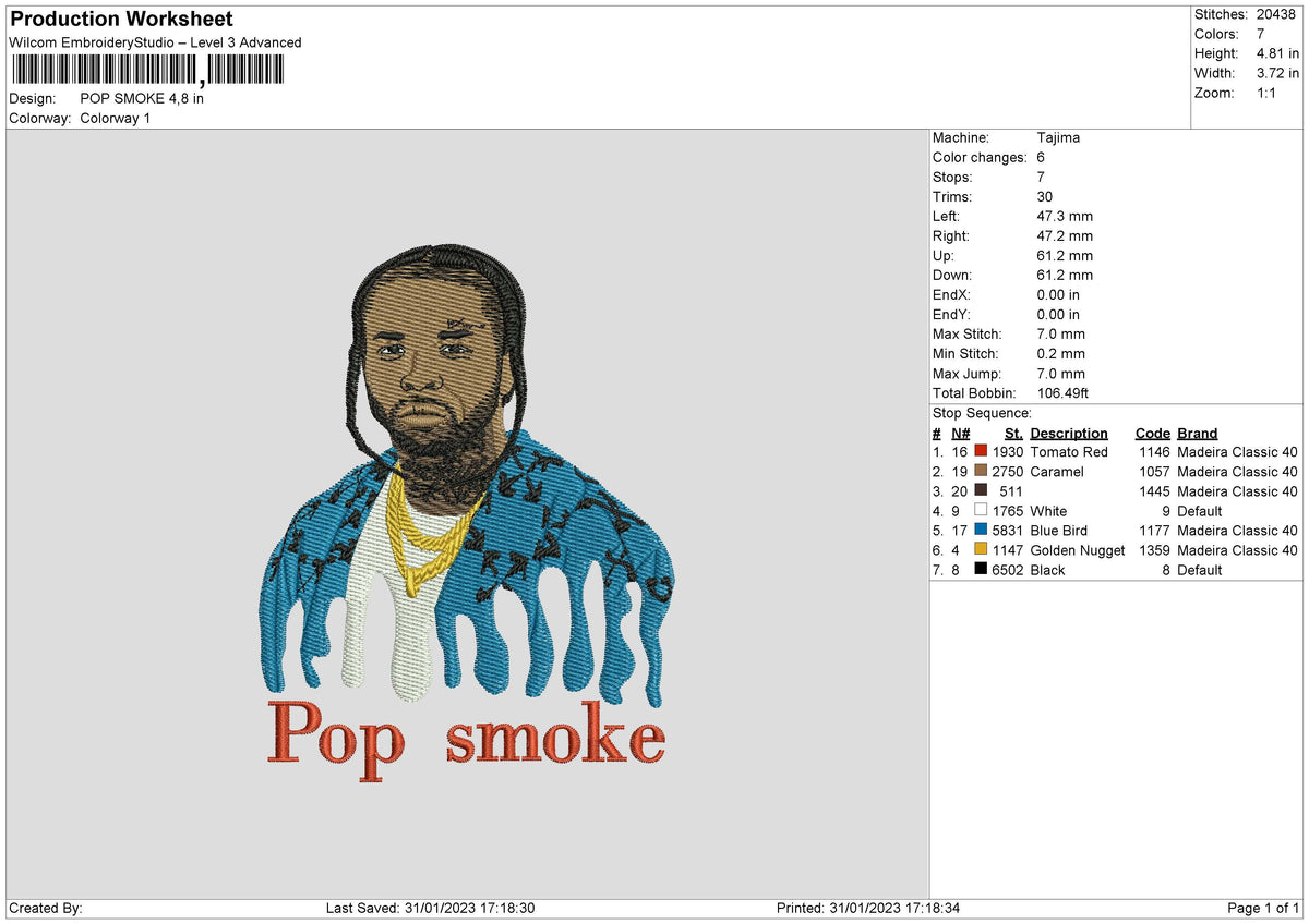 Popsmoke Melt Embroidery File 6 sizes