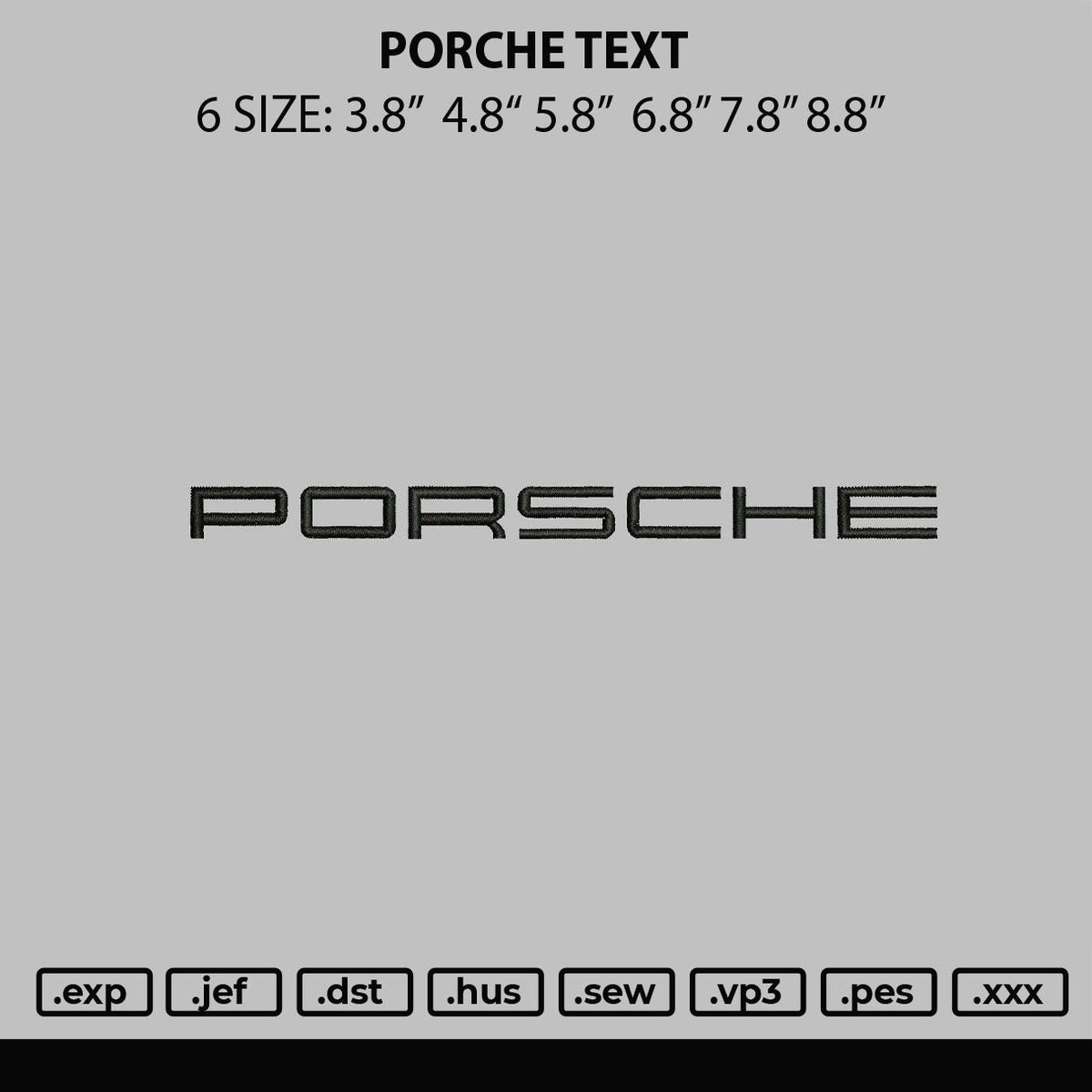Porche Text Embroidery File 6 sizes