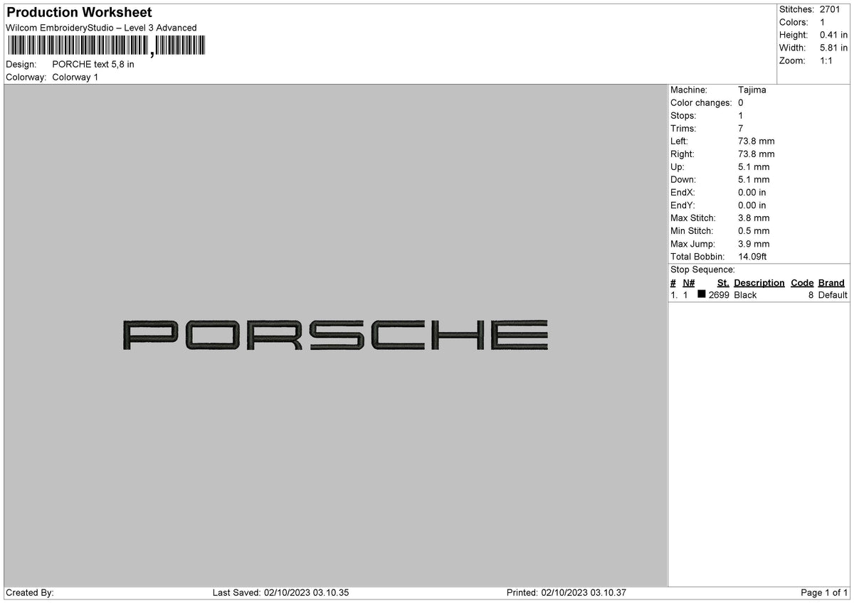 Porche Text Embroidery File 6 sizes
