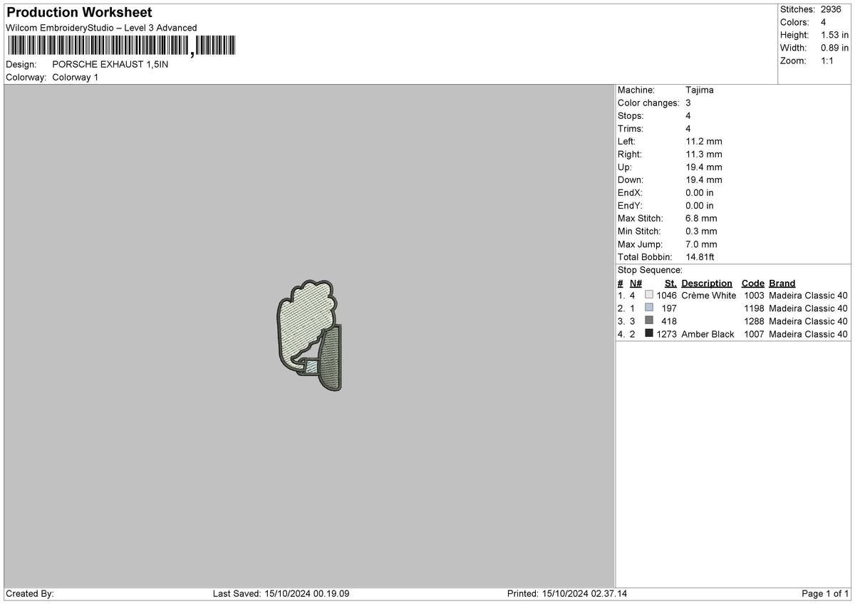 Exhaust 1510 Embroidery File 6 sizes