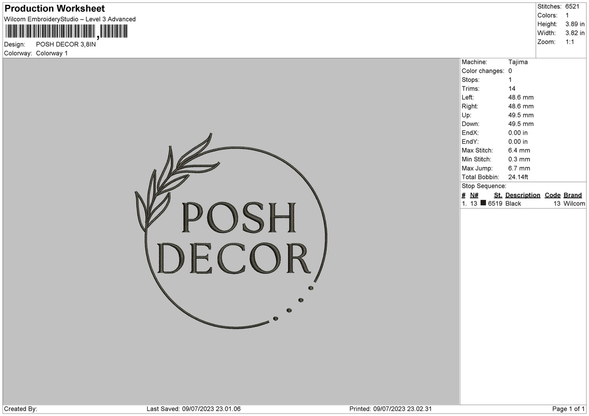 Posh Decor Embroidery File 6 sizes