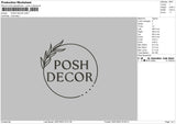 Posh Decor Embroidery File 6 sizes