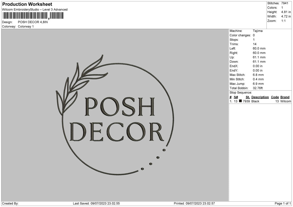 Posh Decor Embroidery File 6 sizes