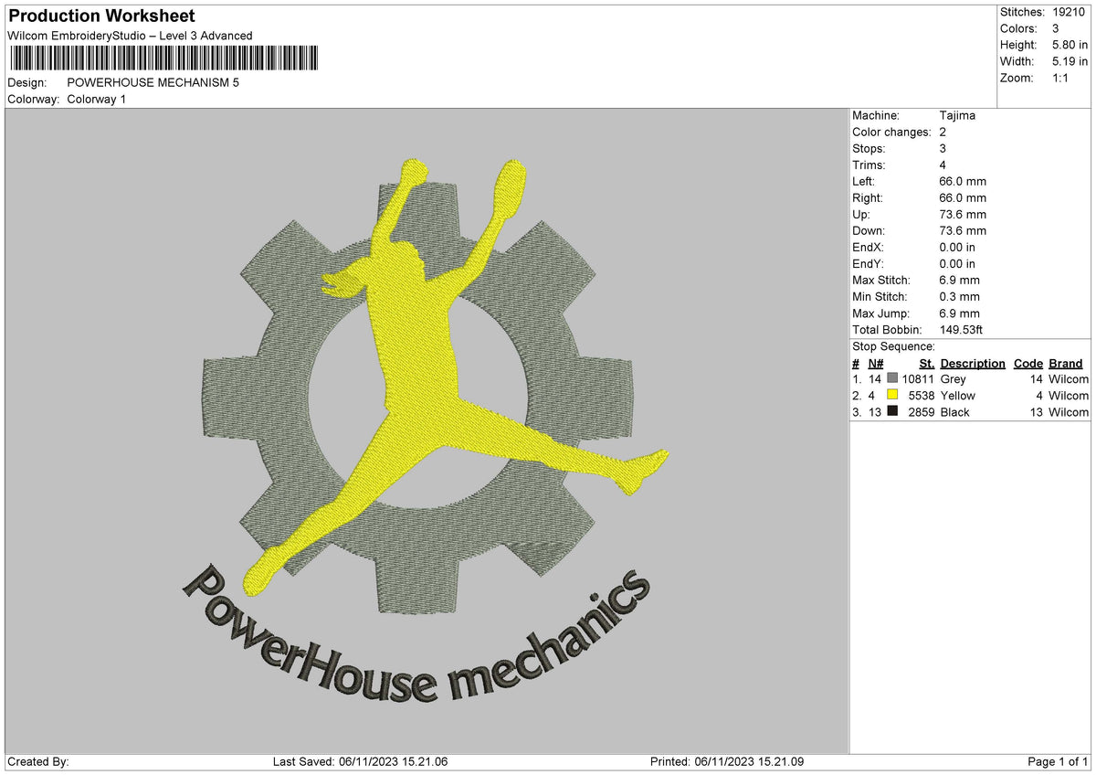 Powerhouse Embroidery File 6 sizes
