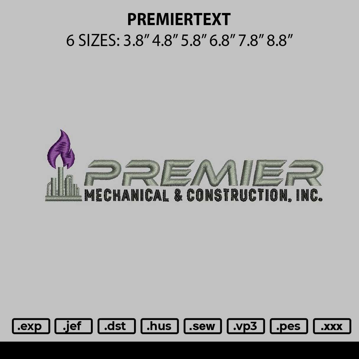 Premiertext Embroidery File 6 sizes
