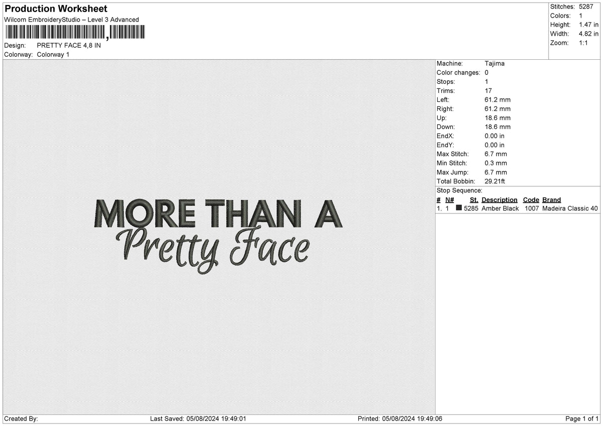 PRETTY FACE Embroidery File 6 size