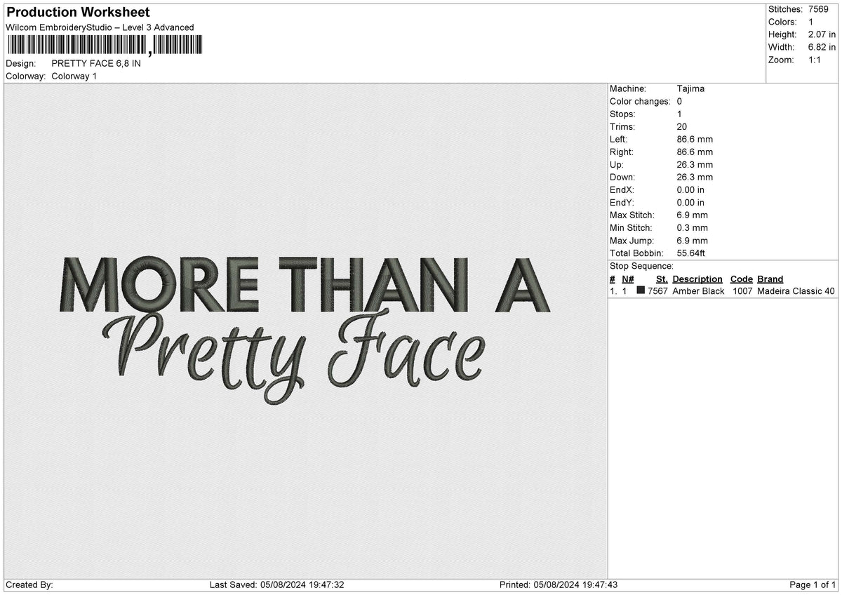 PRETTY FACE Embroidery File 6 size