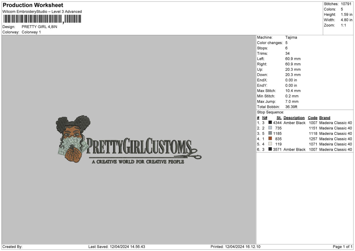 Pretty Girl Embroidery File 6 sizes