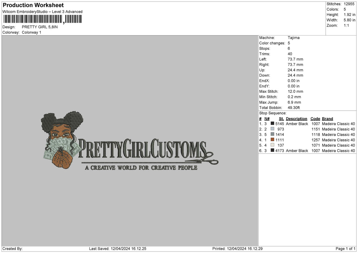 Pretty Girl Embroidery File 6 sizes