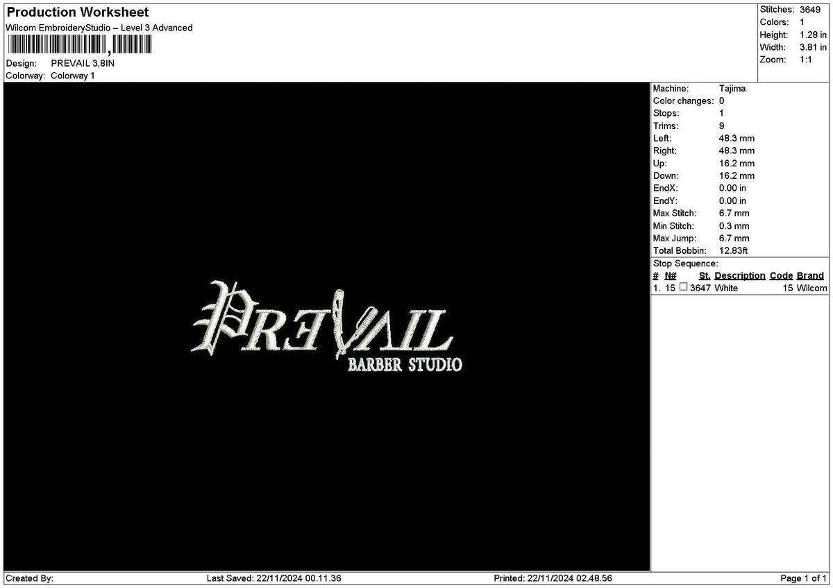 Prevailtext Embroidery File 6 sizes