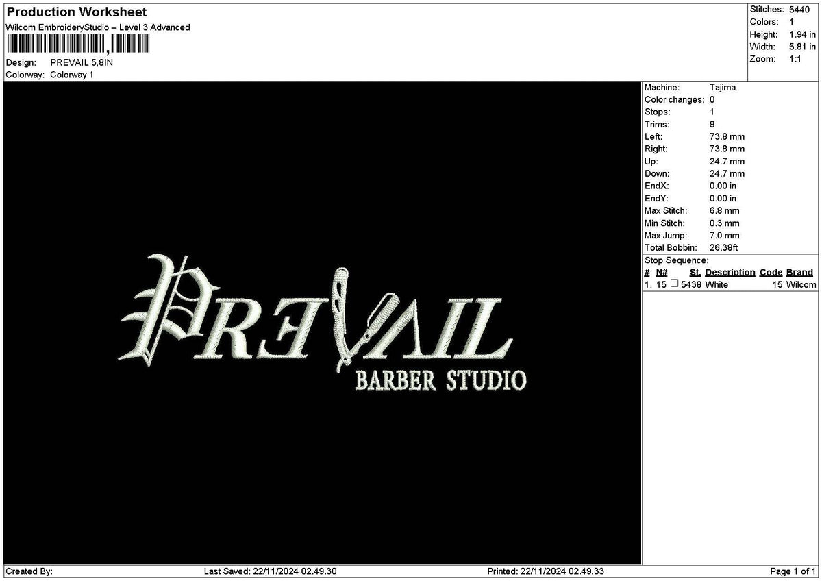 Prevailtext Embroidery File 6 sizes