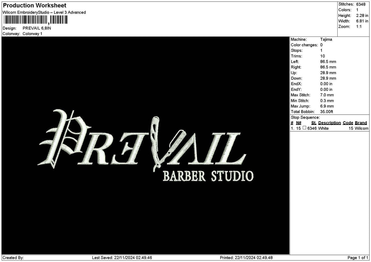 Prevailtext Embroidery File 6 sizes