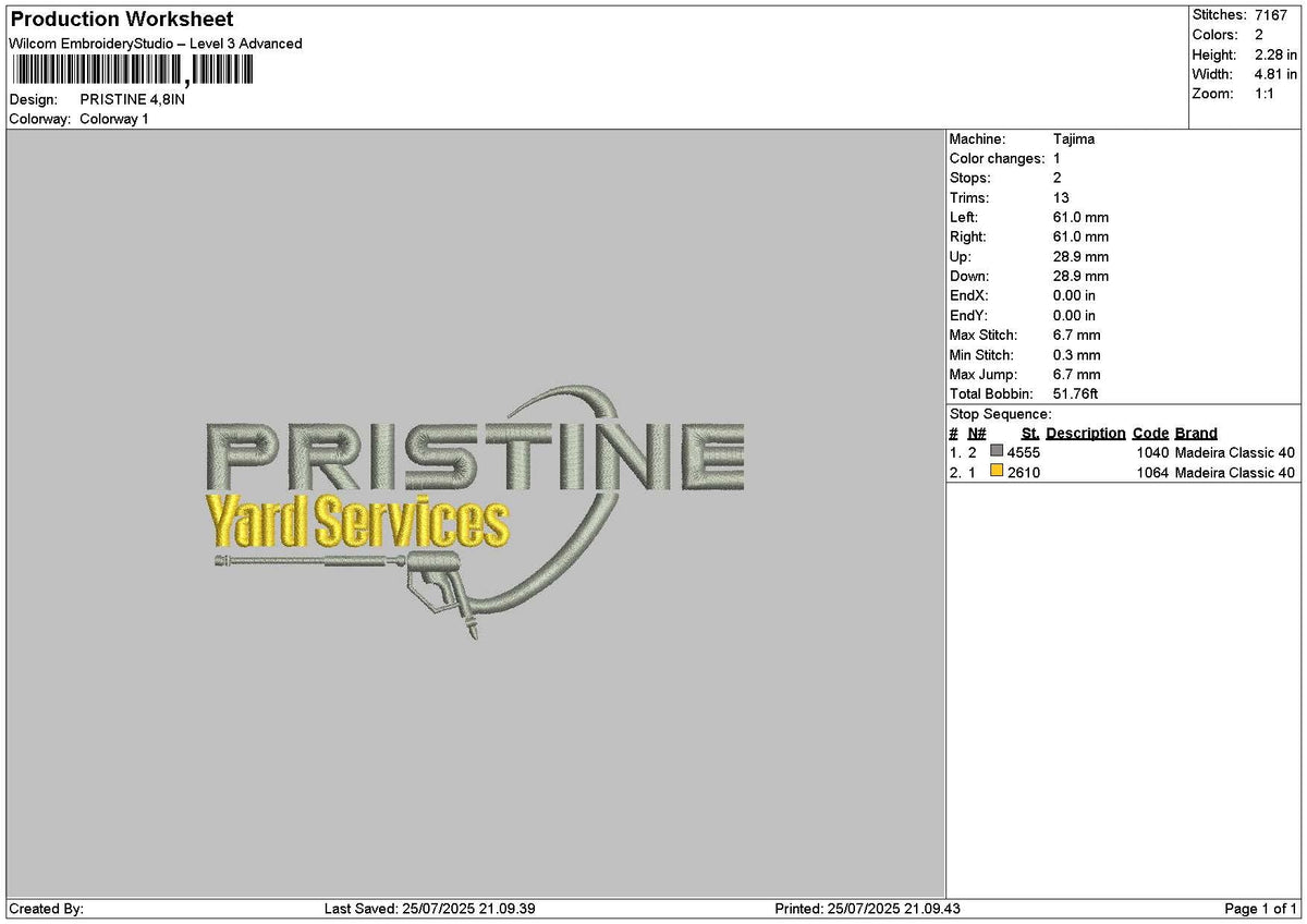 Pristinetext Embroidery File 6 sizes