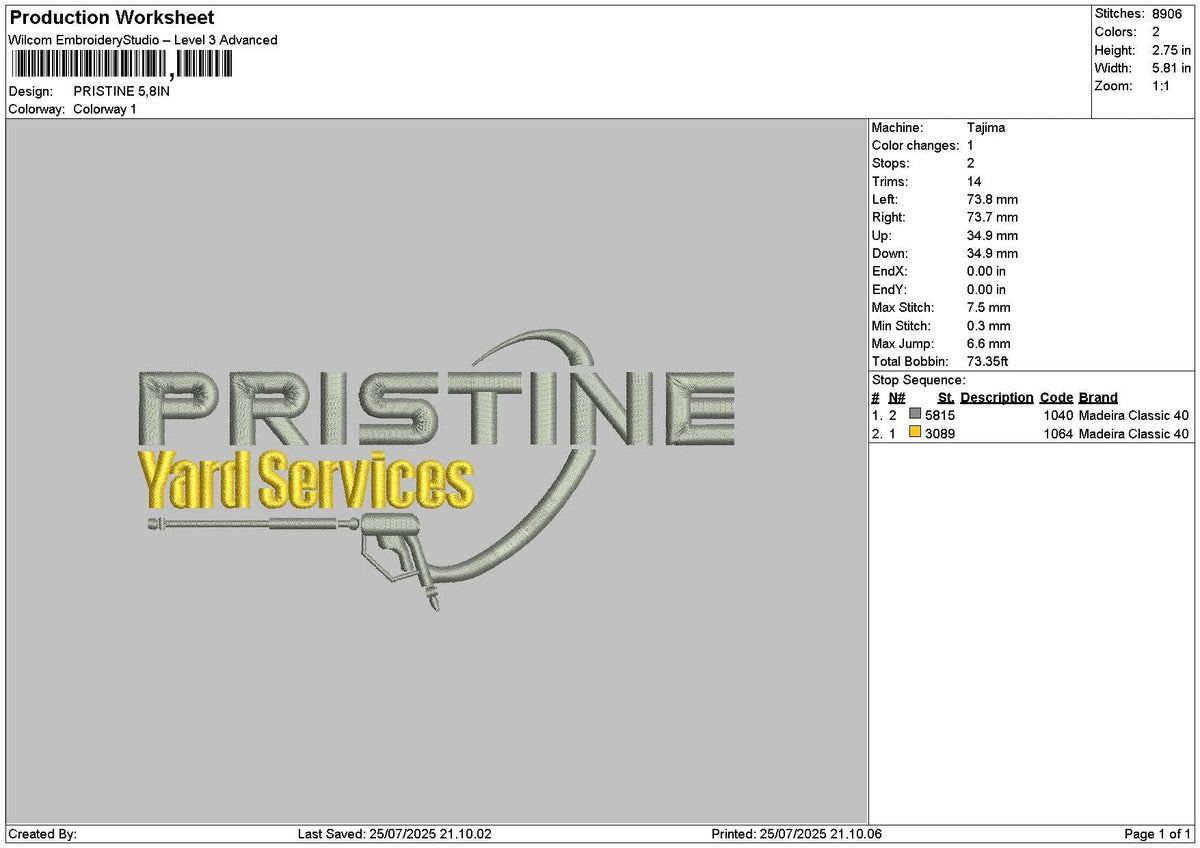 Pristinetext Embroidery File 6 sizes