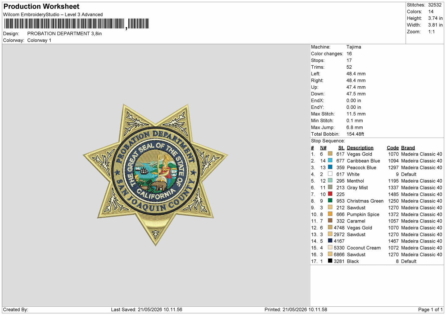 PROBATION DEPARTMENT Embroidery Machine Design File