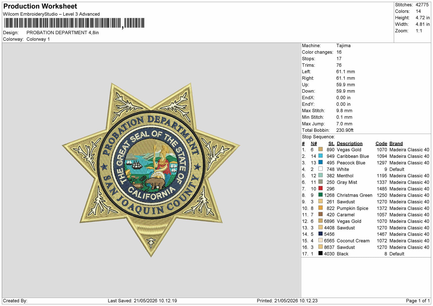PROBATION DEPARTMENT Embroidery Machine Design File