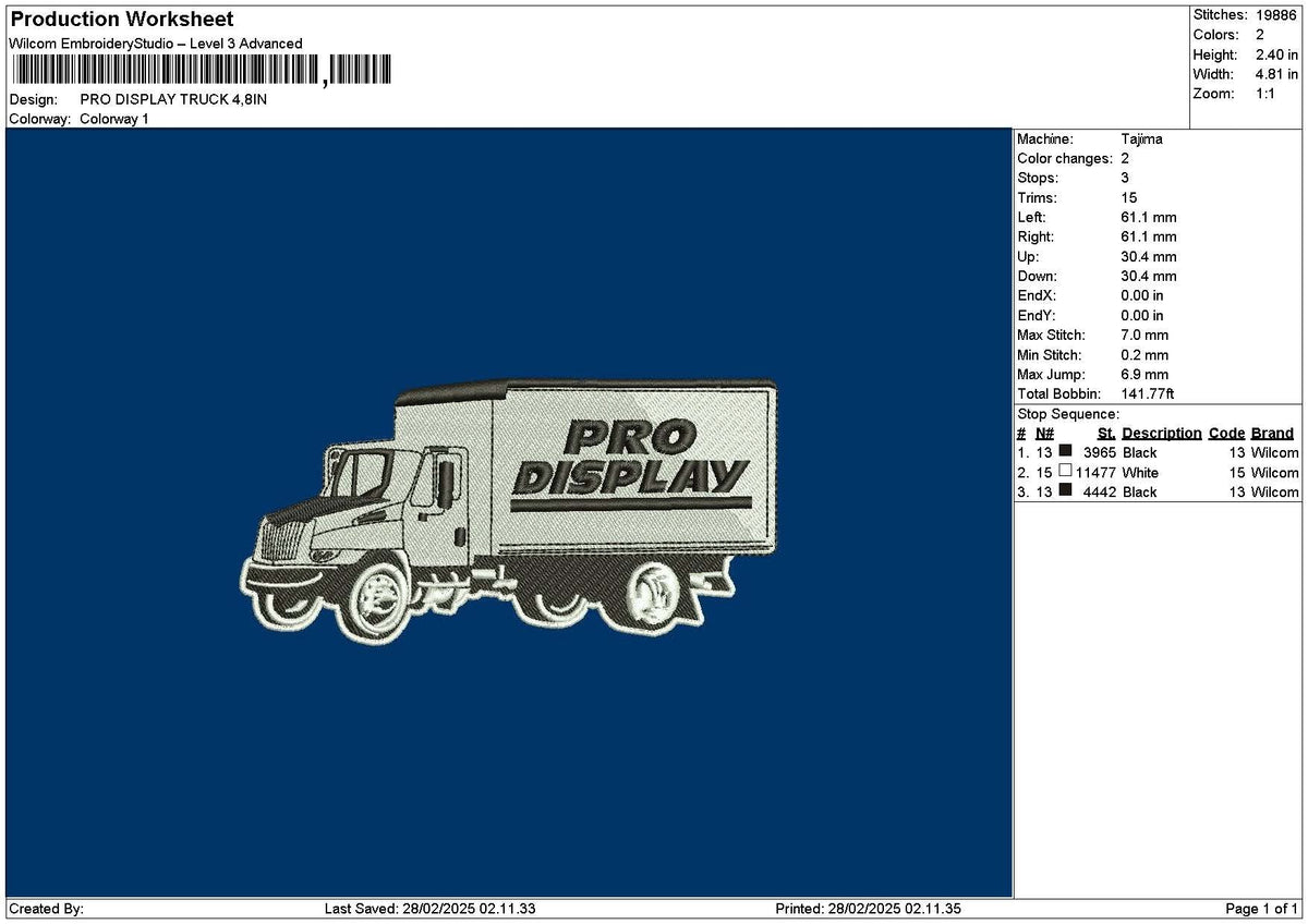 Truck Text 2802 Embroidery File 6 sizes