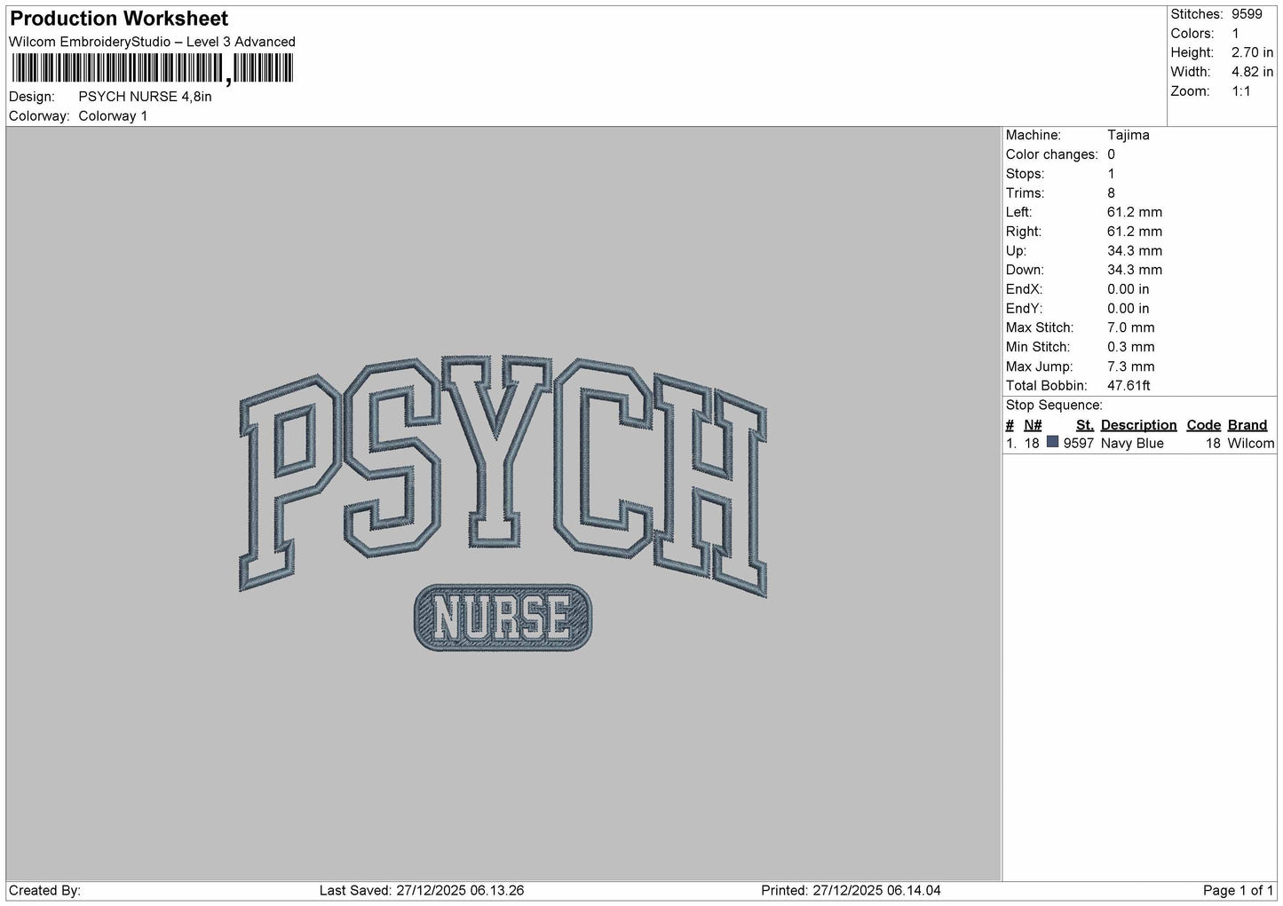 PSYCH NURSE  Embroidery File 6 sizes