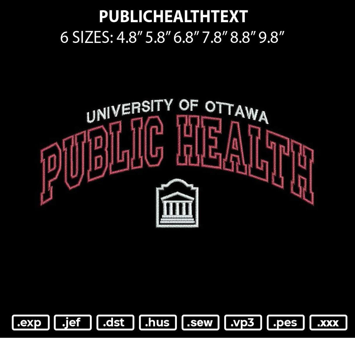 Publichealthtext V3 Embroidery File 6 sizes