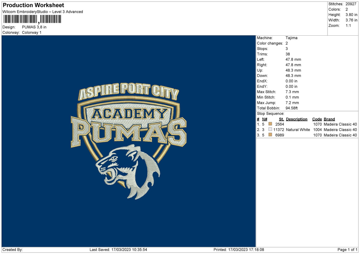 Academy P Embroidery File 6 sizes