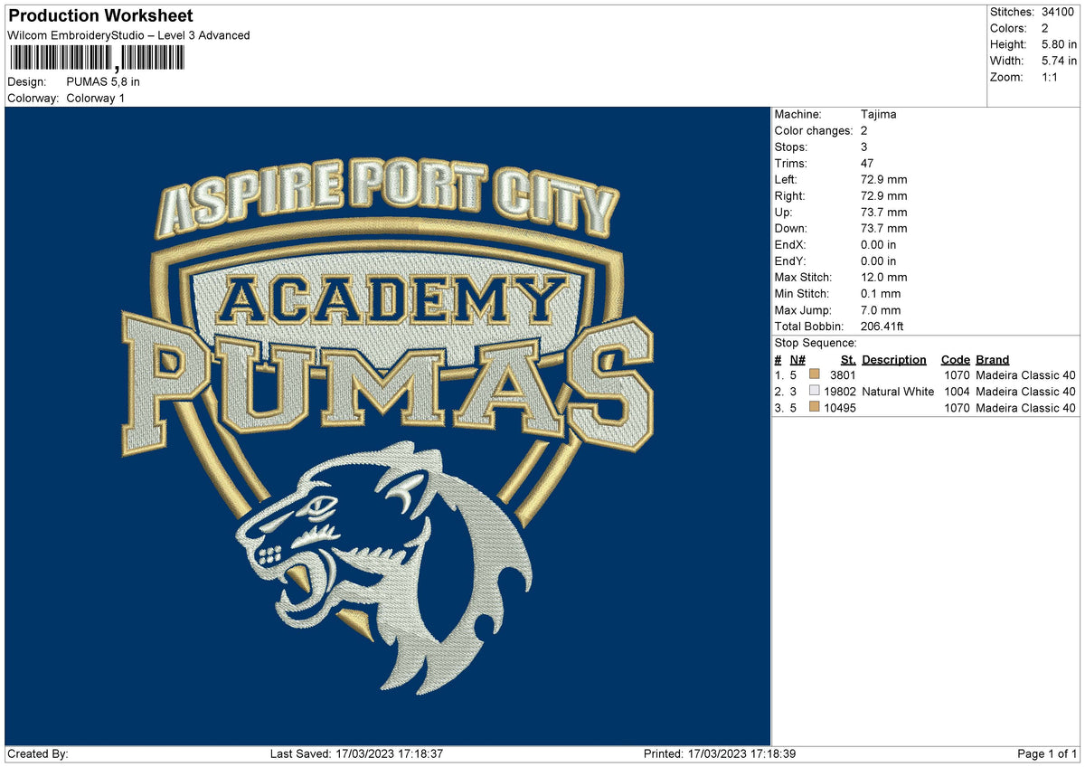 Academy P Embroidery File 6 sizes