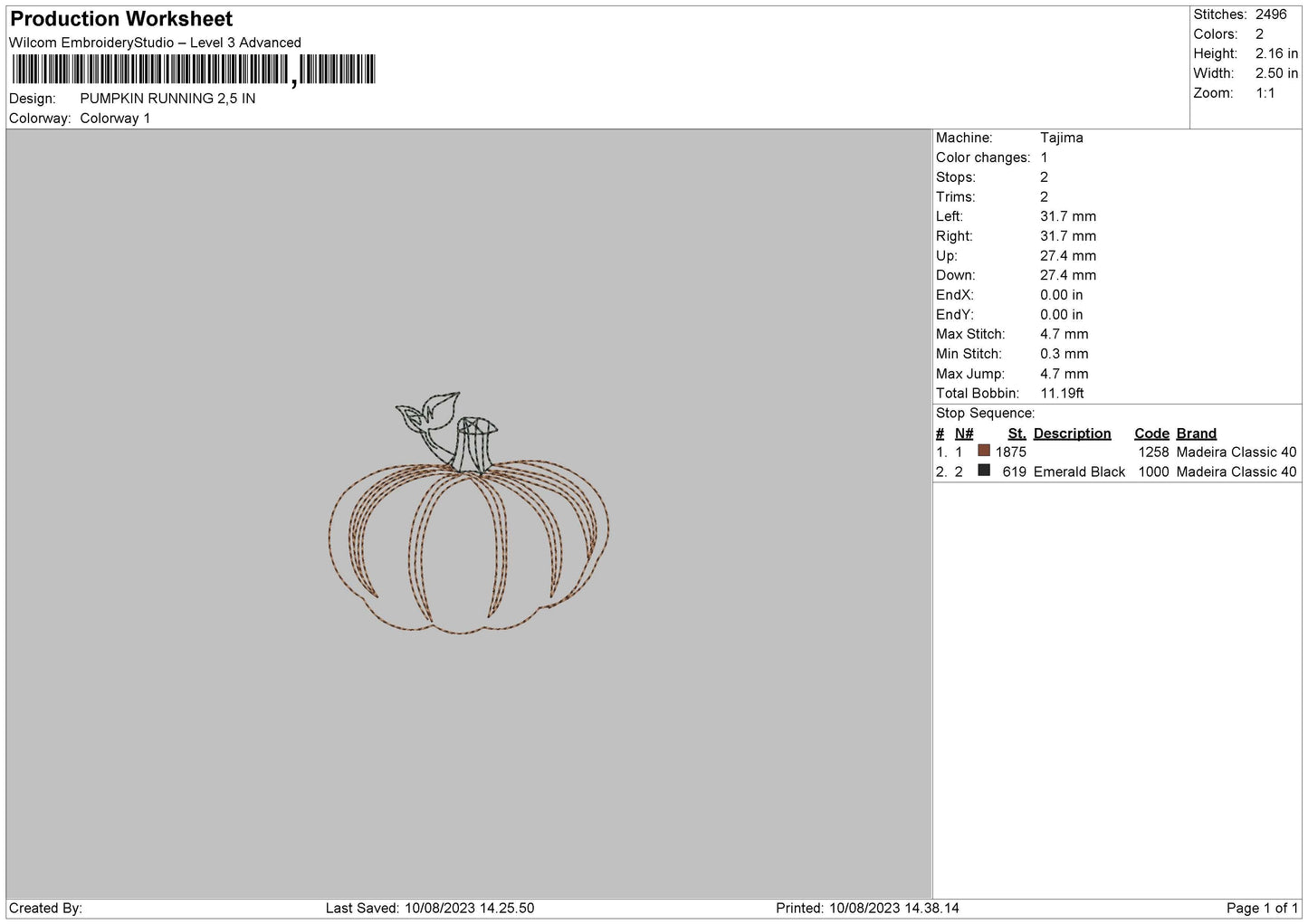 Pumpkin Running Embroidery File 6 sizes