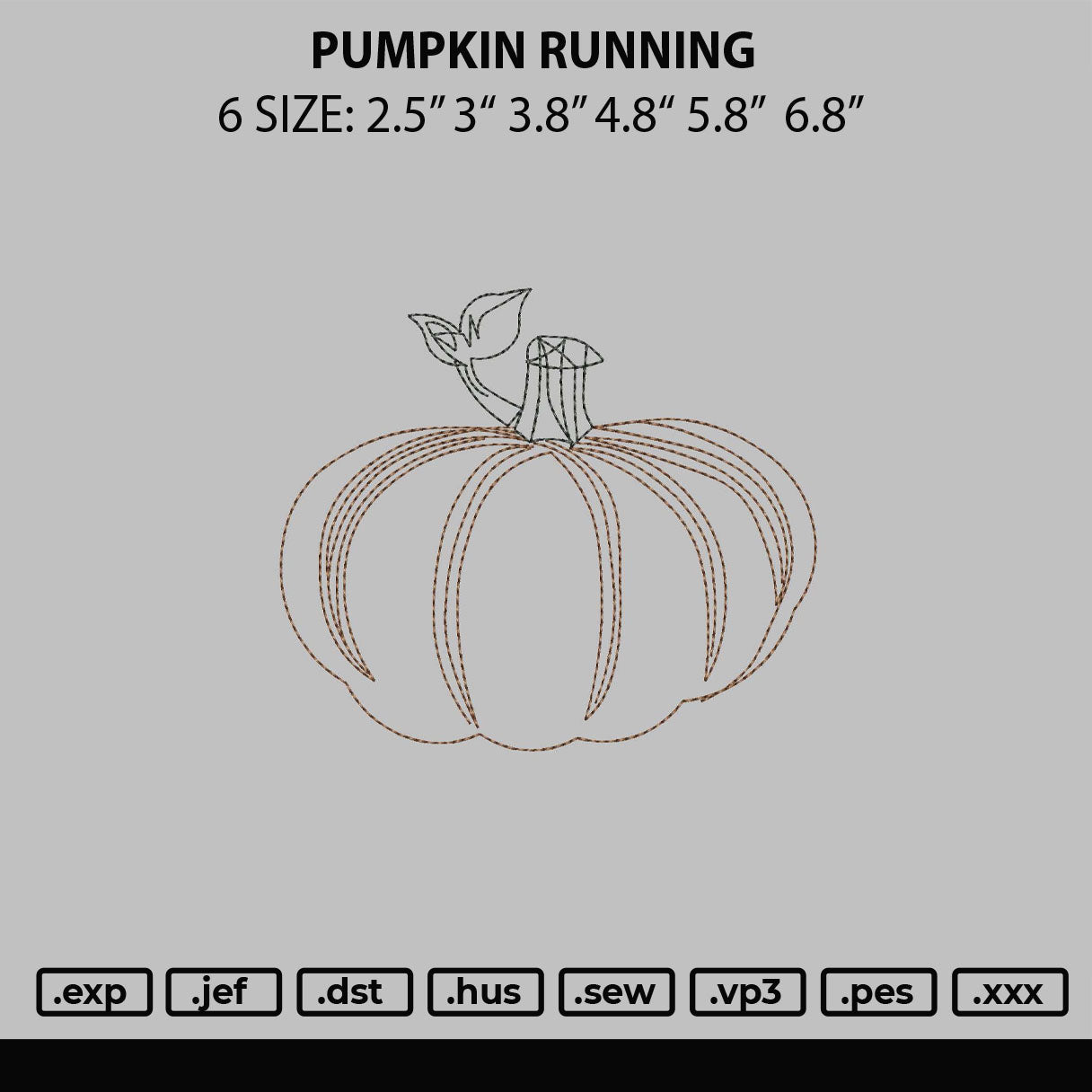 Pumpkin Running Embroidery File 6 sizes