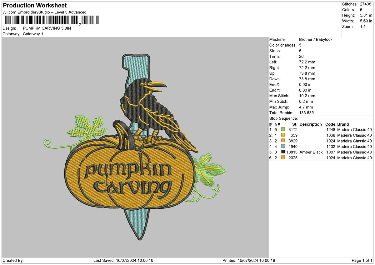 Pumpkin Knife Embroidery File 6 sizes
